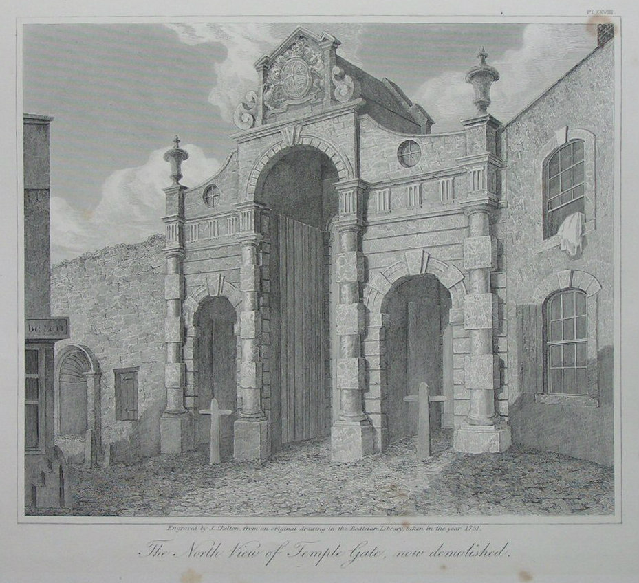 Etching - The North View of Temple Gate, now demolished. - Skelton
