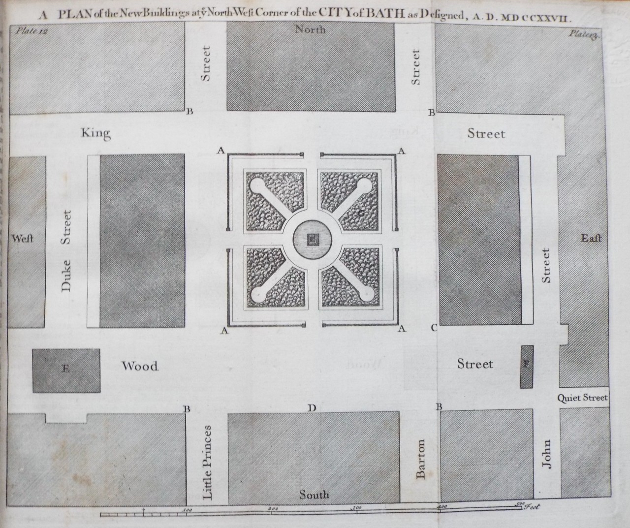 Print - A Plan of the New Buildings at ye North West Corner of the City of Bath as Designed, A. D. MDCCXXII.