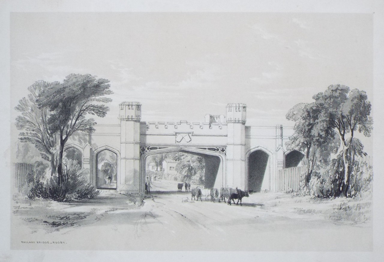 Lithograph - Railway Bridge - Rugby. - Bourne