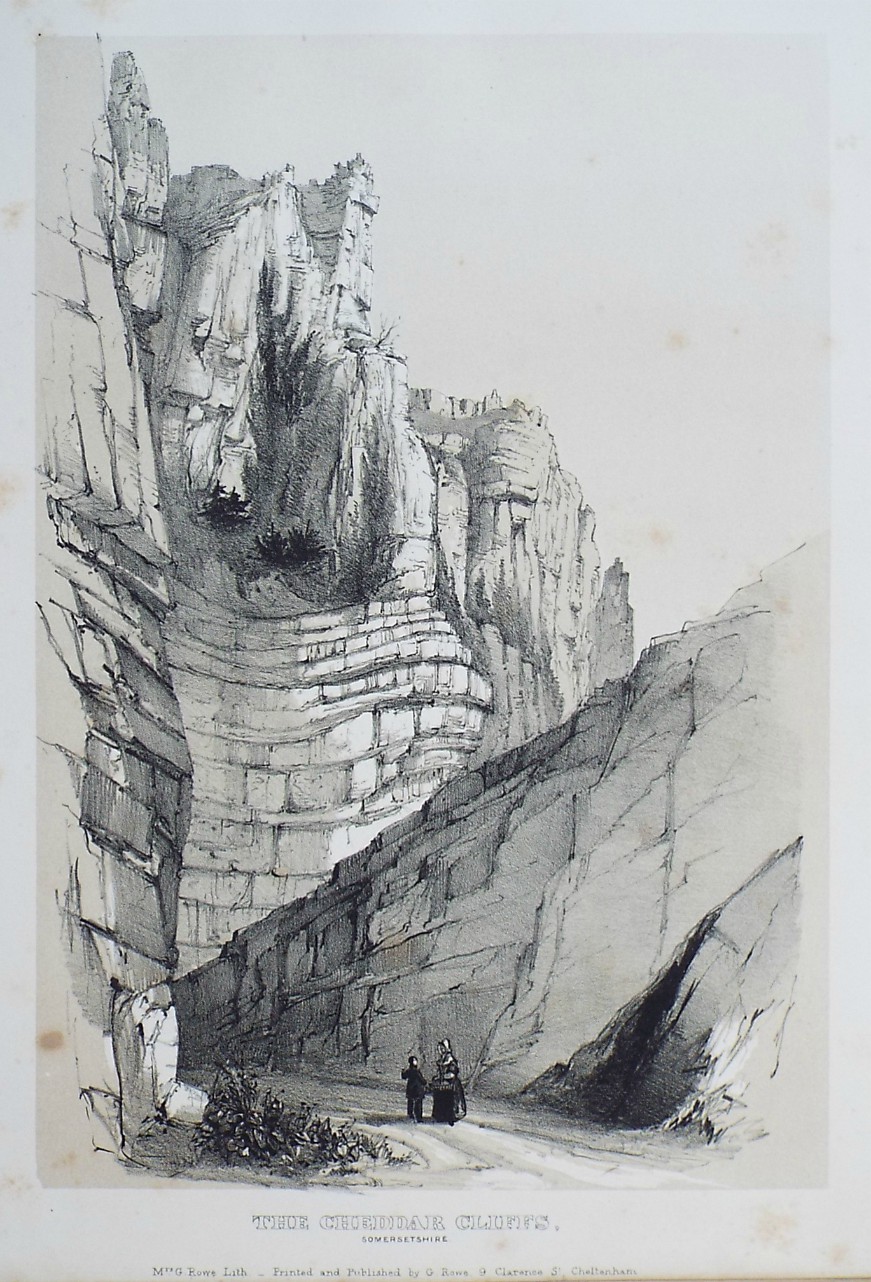 Lithograph - The Cheddar Cliffs, Somersetshire - Rowe