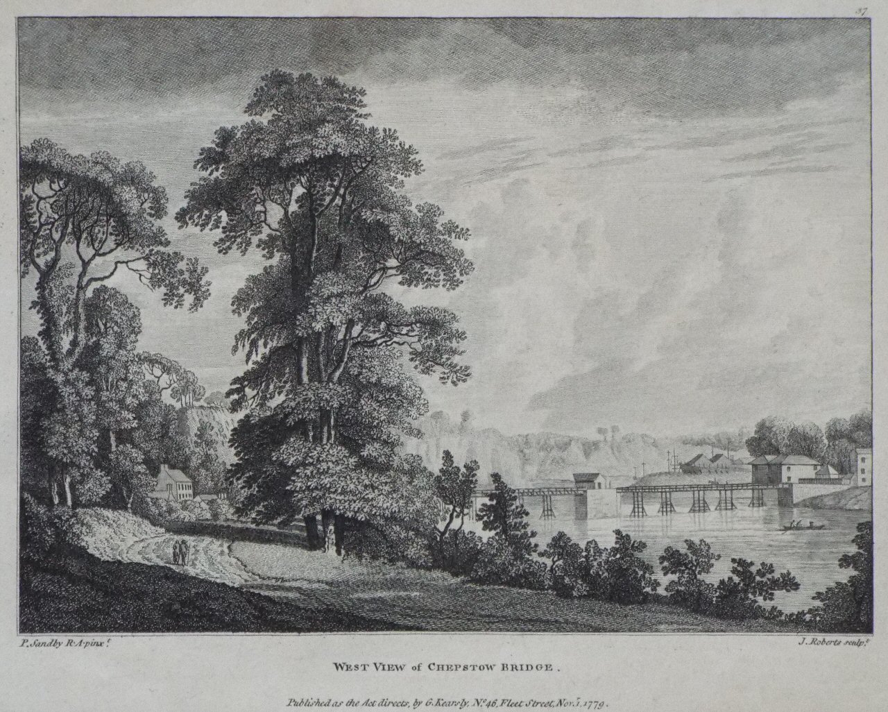 Print - West View of Chepstow Bridge. - Roberts