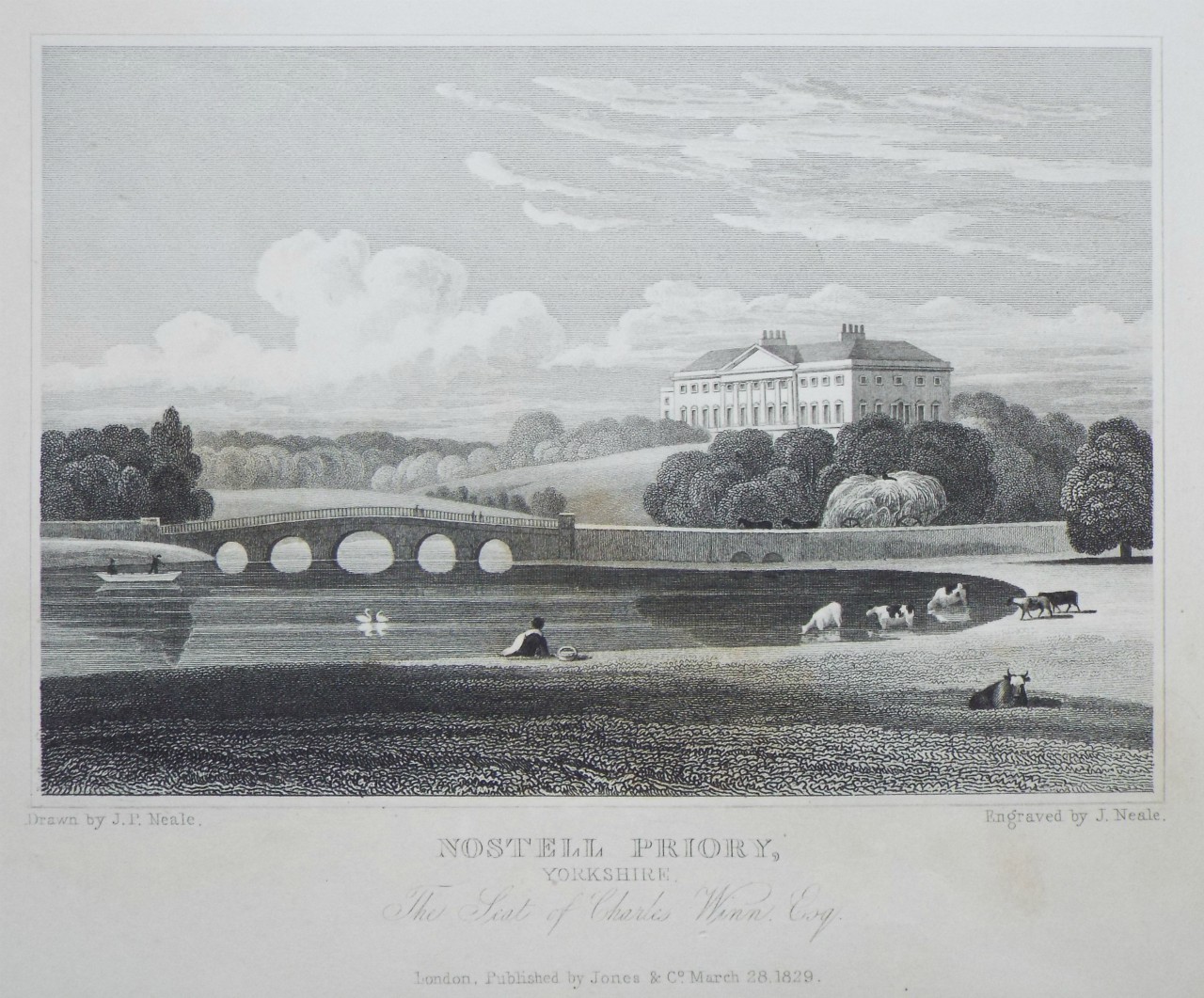 Print - Nostell Priory, Yorkshire. The Seat of Charles Winn, Esq. - Neale