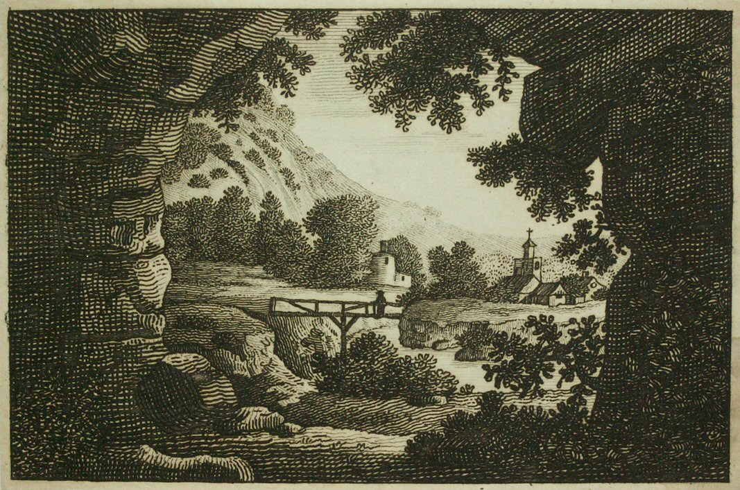 Etching - (River landscape seen from a cave entrance)