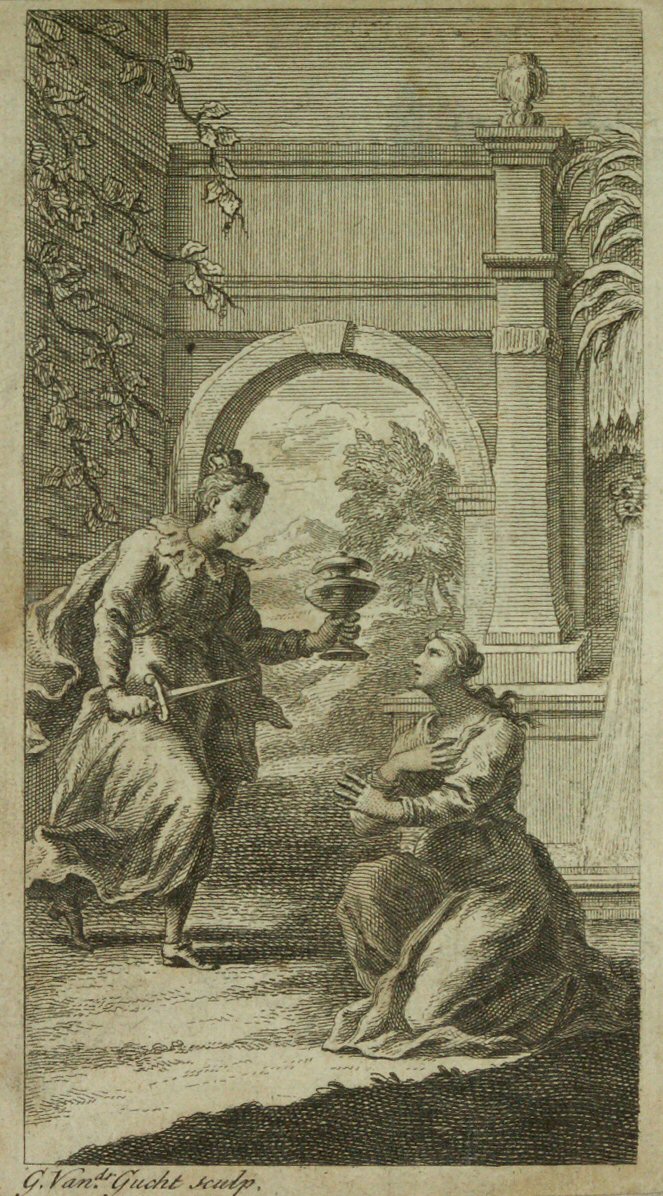 Print - (2 women; one holding a dagger and an urn) - Van