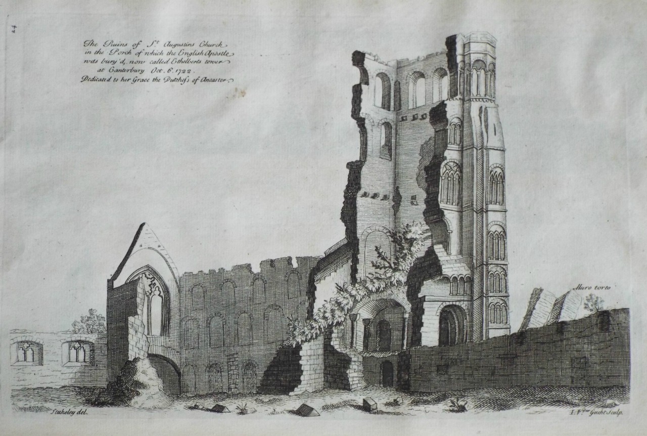 Print - The Ruins of St. Augustins Church in the Porch of which the English Apostle was bury'd now call Ethelberts tower at Canterbury Oct. 6. 1722. - Van