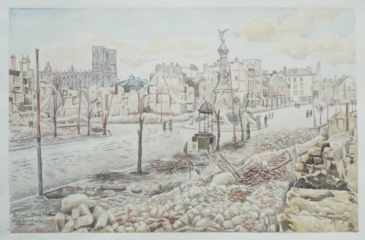 Watercolour - Reims Place d'Erlon apres la retraire allemande