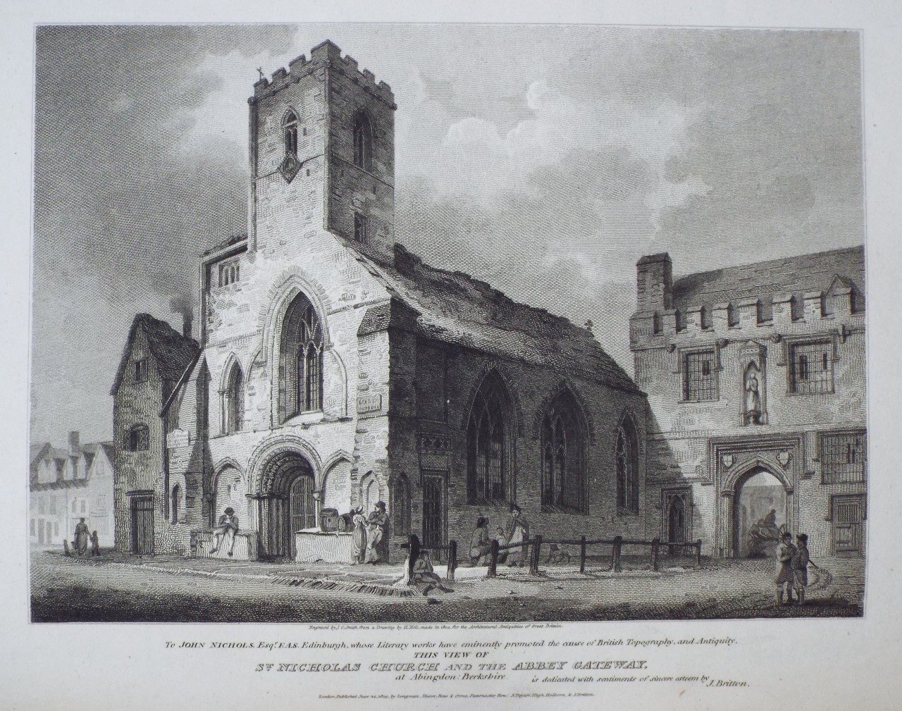 Print - St. Nicholas Church and the Abbey Gateway at Abingdon, Berkshire. - Smith