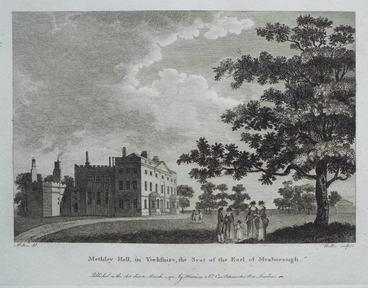 Print - Methley Hall, in Yorkshire, the Seat of the Earl of Mexborough. - 