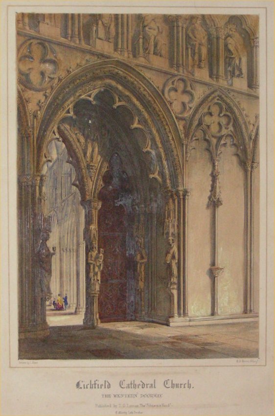 Lithograph - Lichfield Cathedral Church, The Western Doorway - Groom