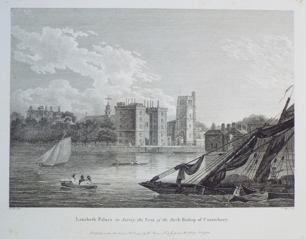 Print - Lambeth Palace in Surrey, the Seat of the Arch Bishop of Canterbury. - Angus