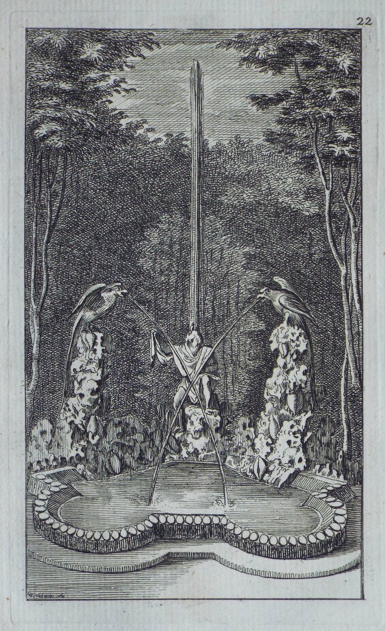 Print - The Parrot and the Ape Fountain in the Labyrinth of Versailles - Bickham