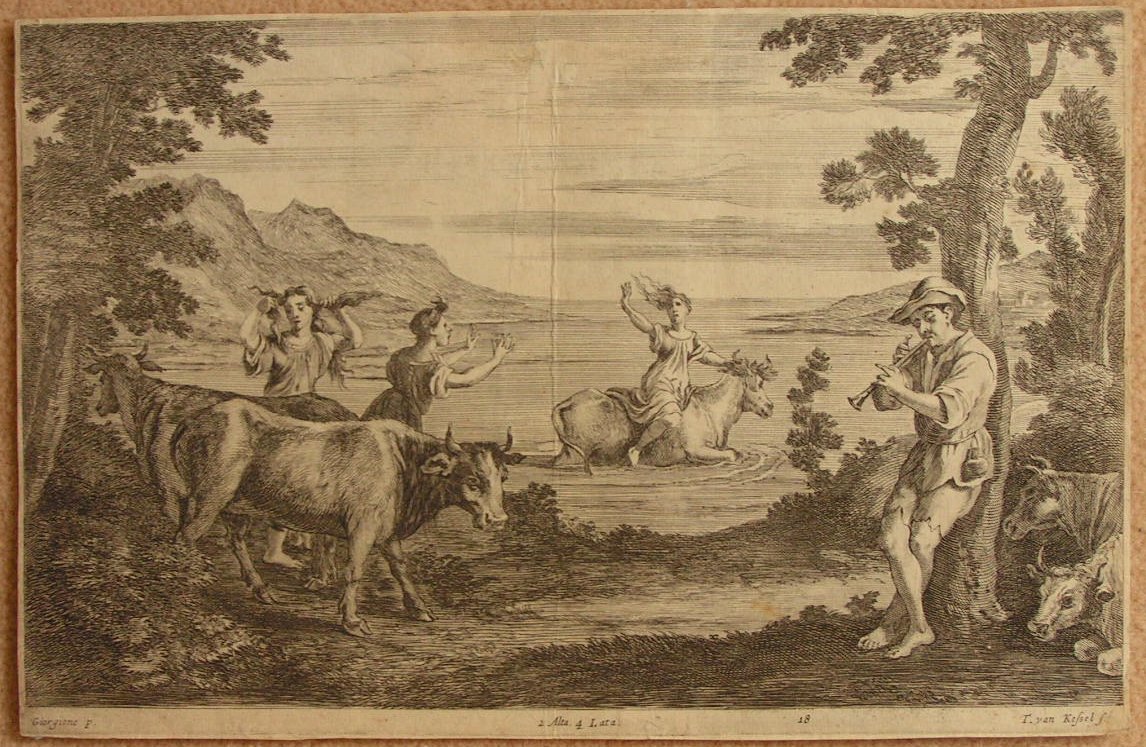 Etching - (River scene with cows) - Van