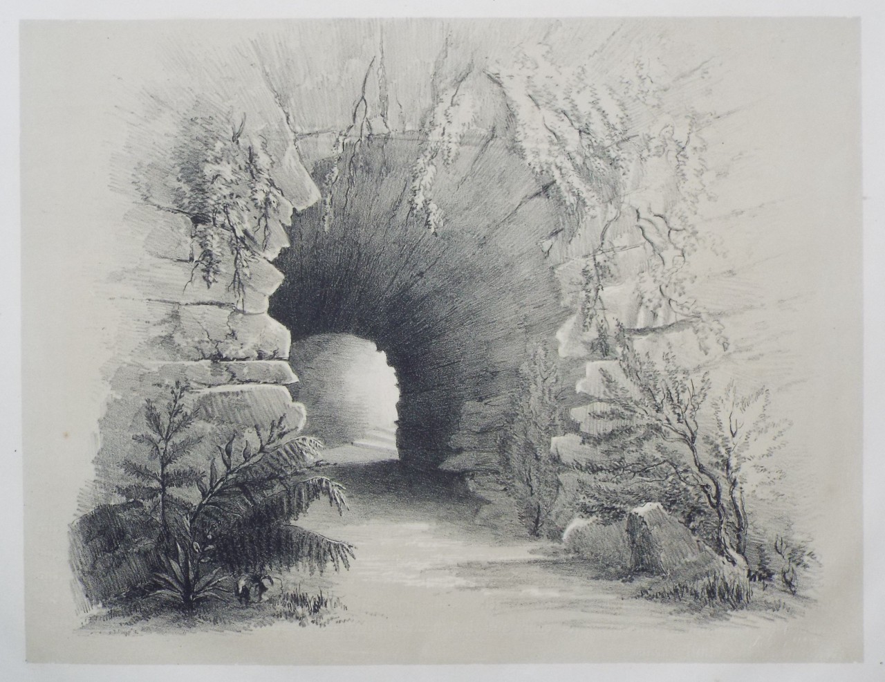 Lithograph - The Grotto in Garden. - Groom