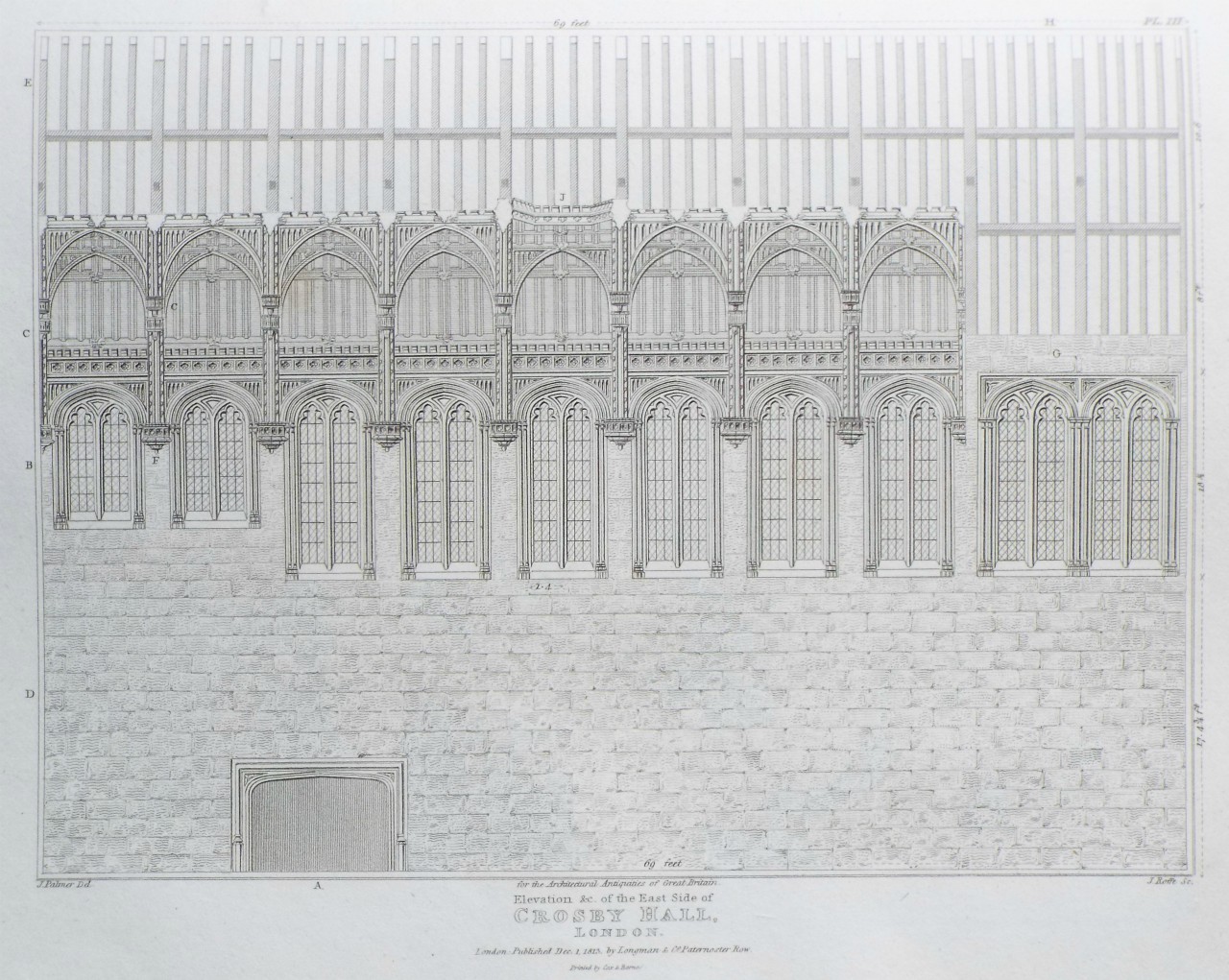 Print - Elevation &c. of the South Side of Crosby Hall, London. - Roffe