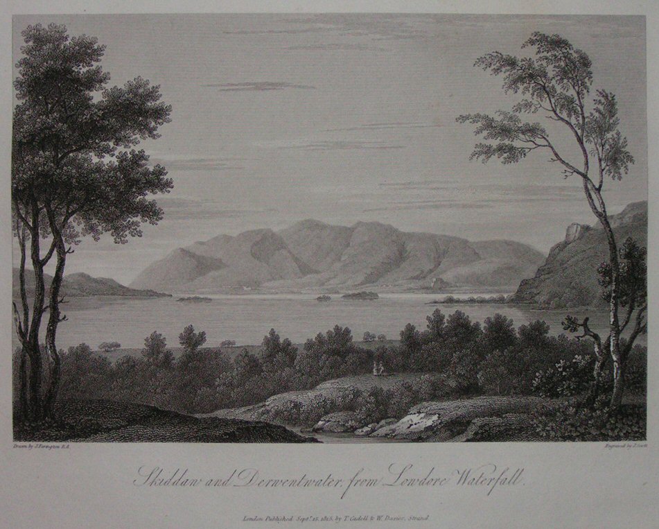 Print - Skiddaw and Derwentwater from Lowdore Waterfall - Scott