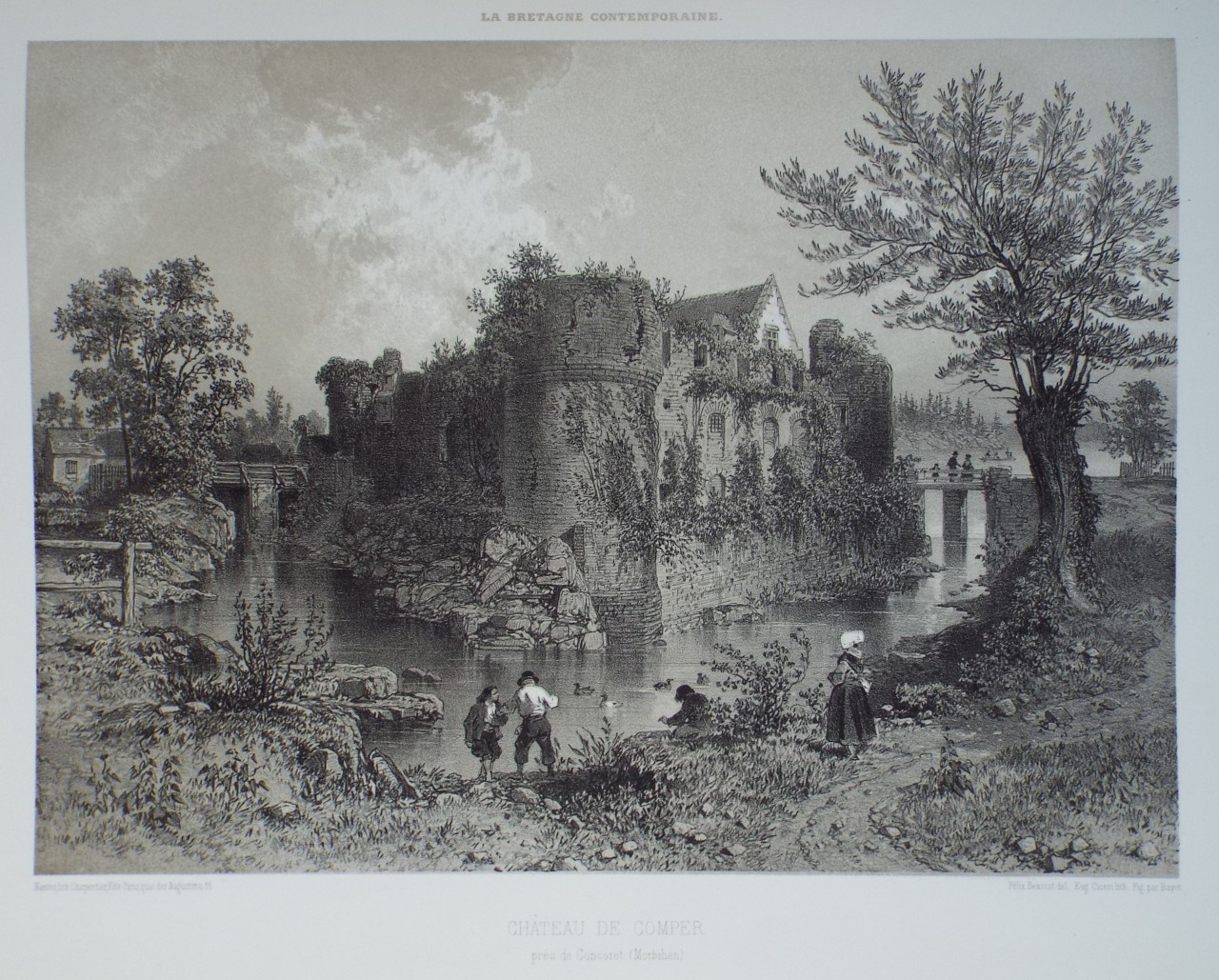 Lithograph - Chateau de Comper pres de Concoret. (Morbihan) - Ciceri