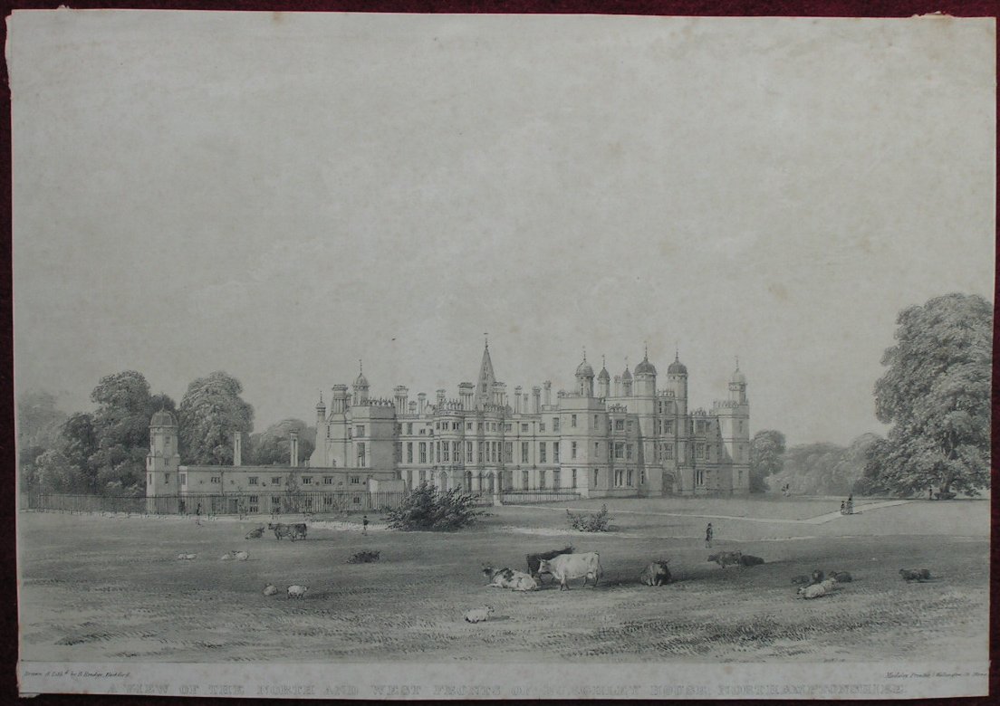 Lithograph - A View of the North and West Fronts  of Burghley House, Northamtonshire - Rudge