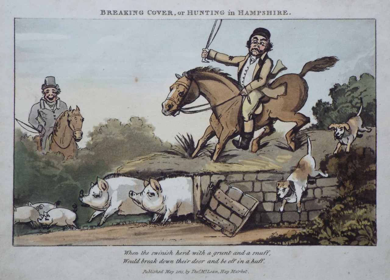 Aquatint - Breaking Cover, or Hunting in Hampshire.