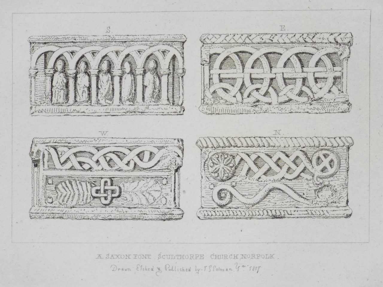 Etching - A Saxon Font Scunthorpe Church Norfolk - Cotman