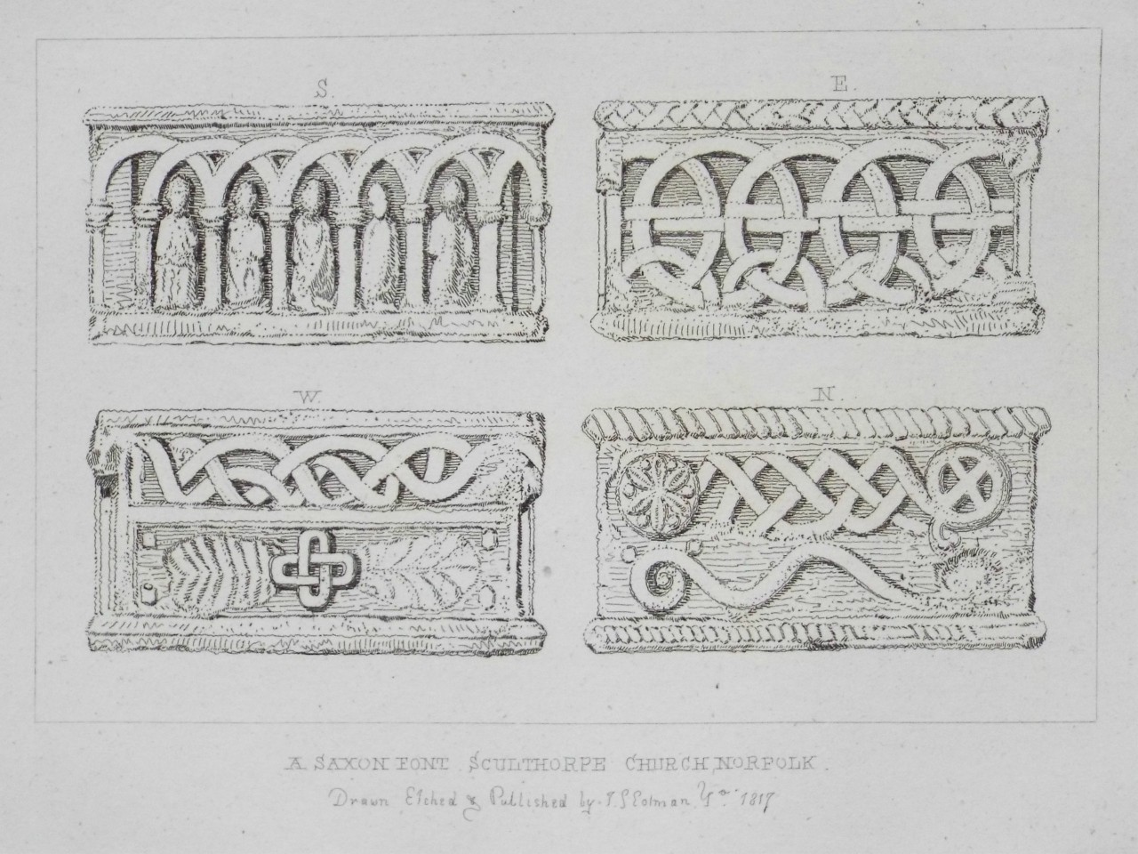Etching - A Saxon Font Scunthorpe Church Norfolk - Cotman