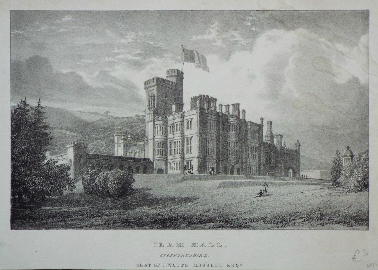 Lithograph - Ilam Hall, Staffordshire. Seat of J. Watts Russell Esqr.