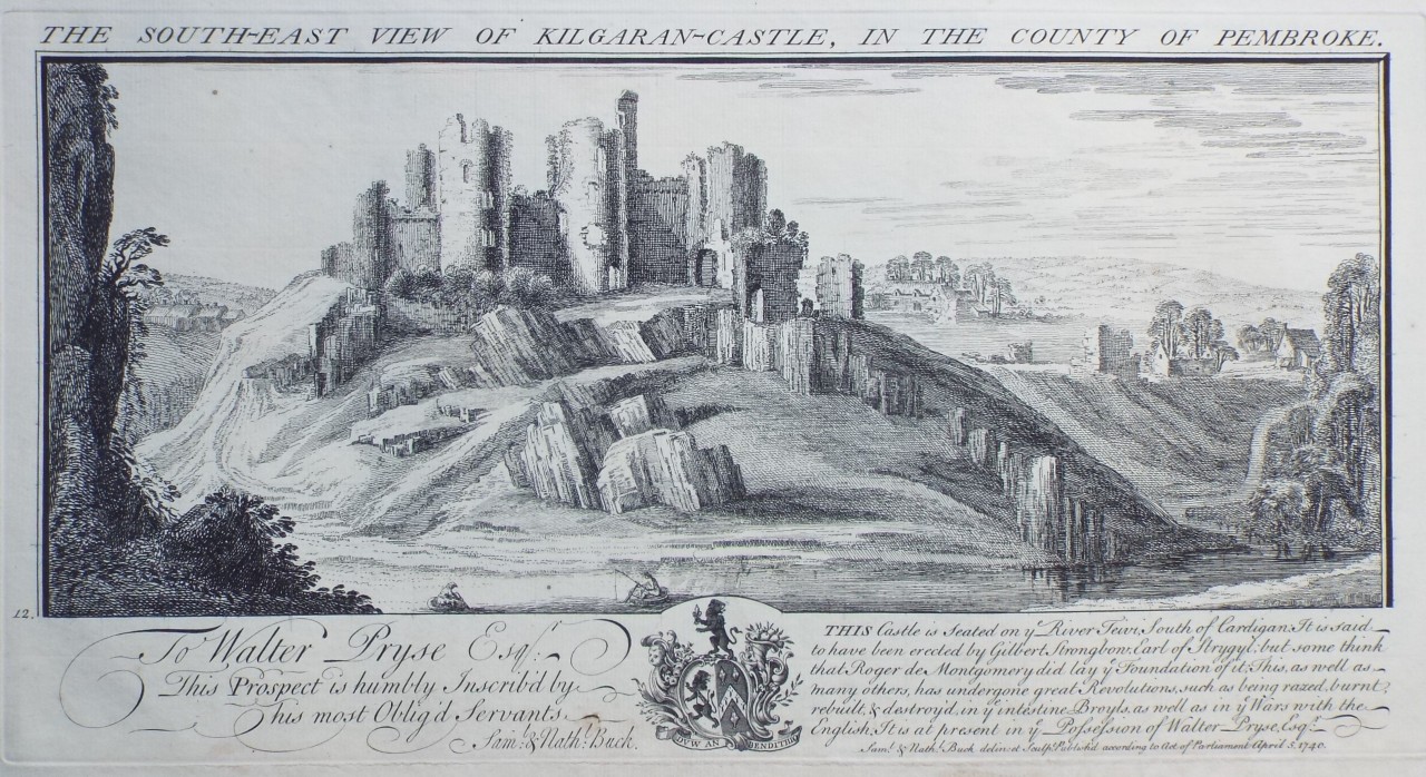 Print - The South-East View of Kilgaran-Castle, in the County of Pembroke. - Buck