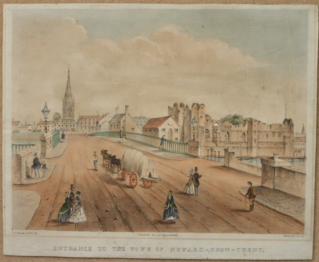 Lithograph - Entrance to the Town of Newark-upon-Trent. - Buckler