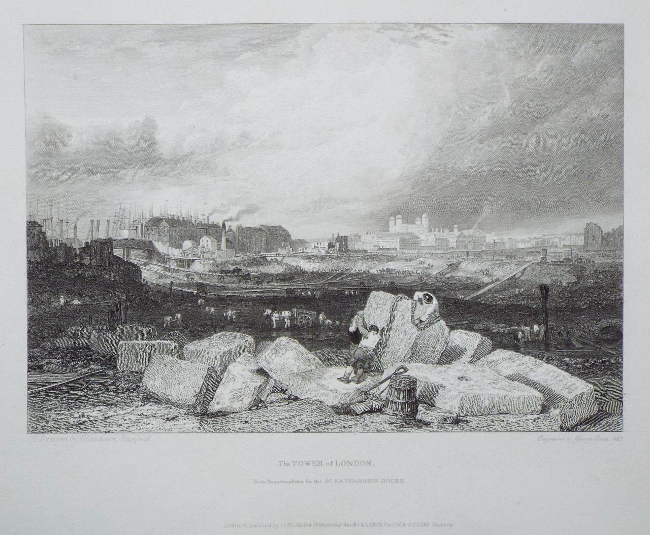 Print - The Tower of London from the excavations for the St.Katherine's Dock - Cooke