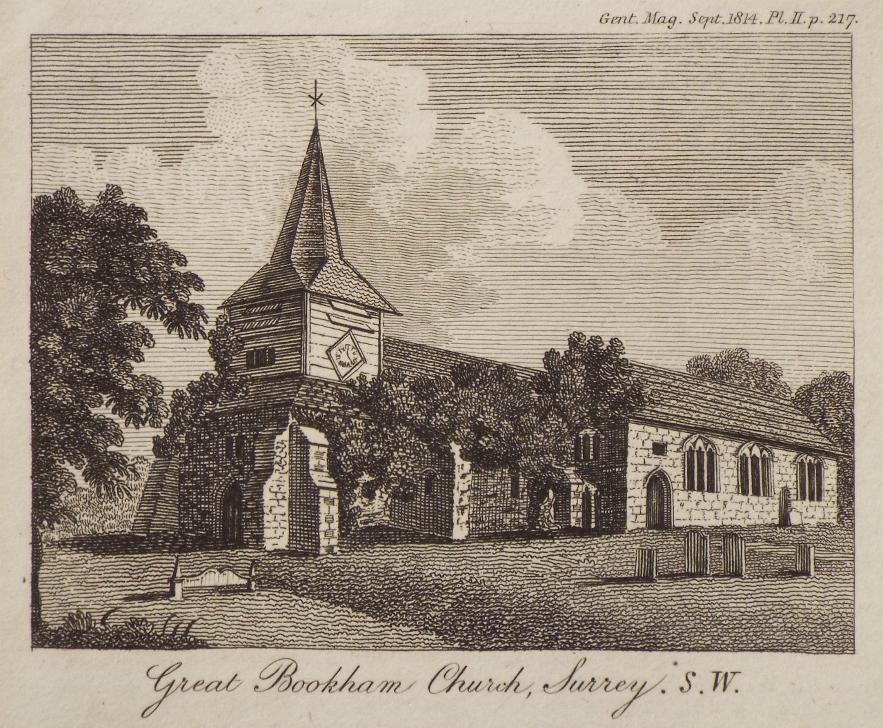 Print - Great Bookham Church, Surrey. S.W.