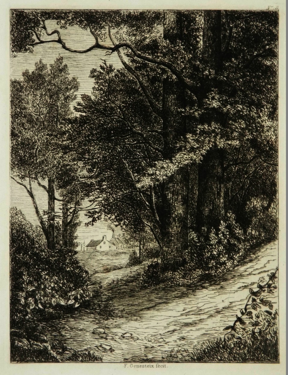 Etching - (Woodland scene with cottage) - Gesteix