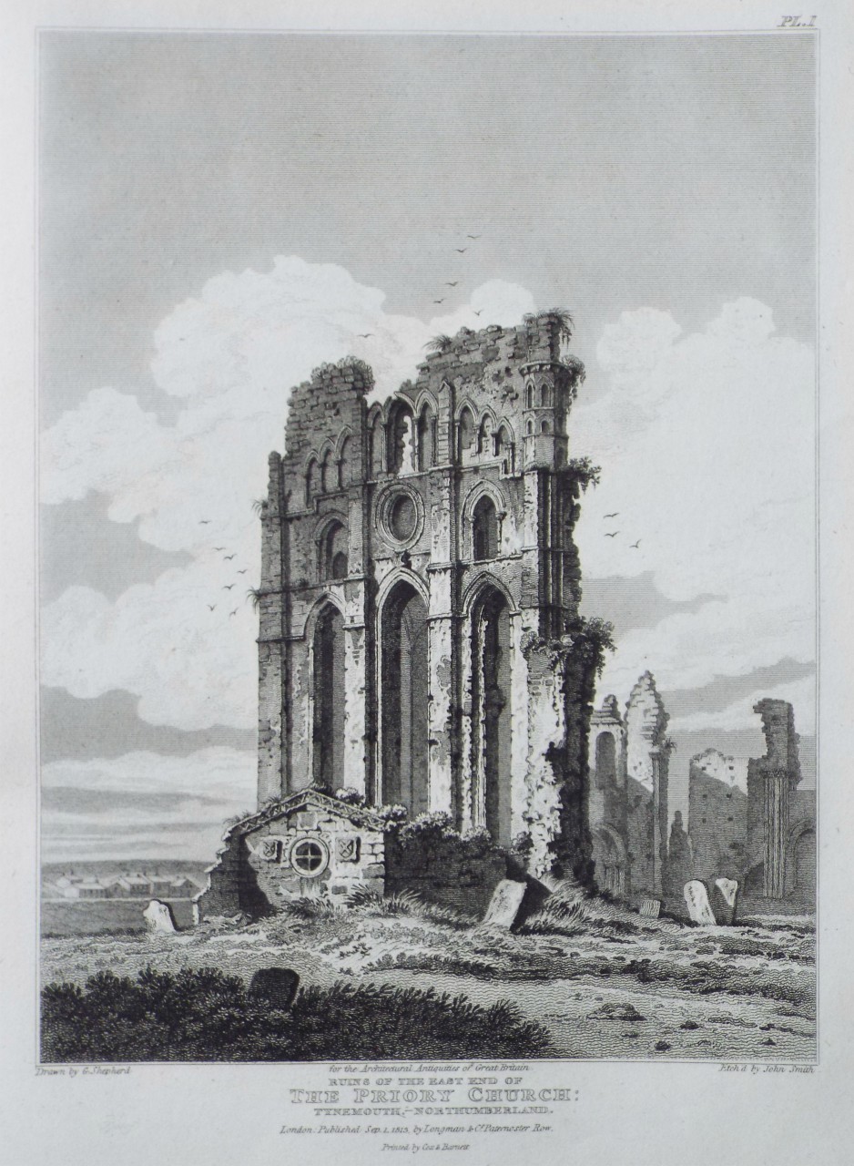 Print - Ruins of the East End of the Priory Church: Tynemouth, Northumberland. - Smith