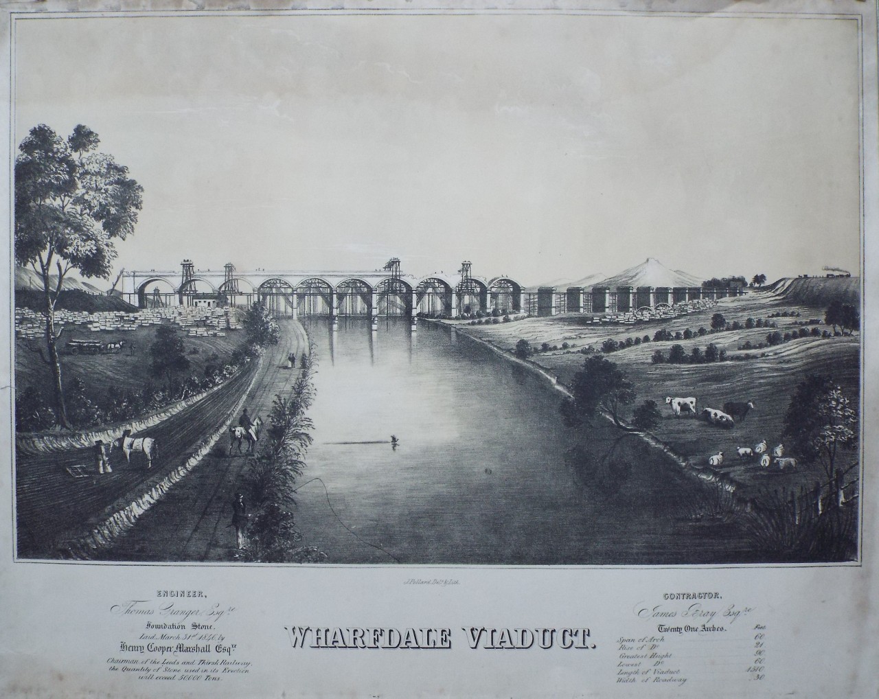 Lithograph - Wharfdale Viaduct. - Pollard