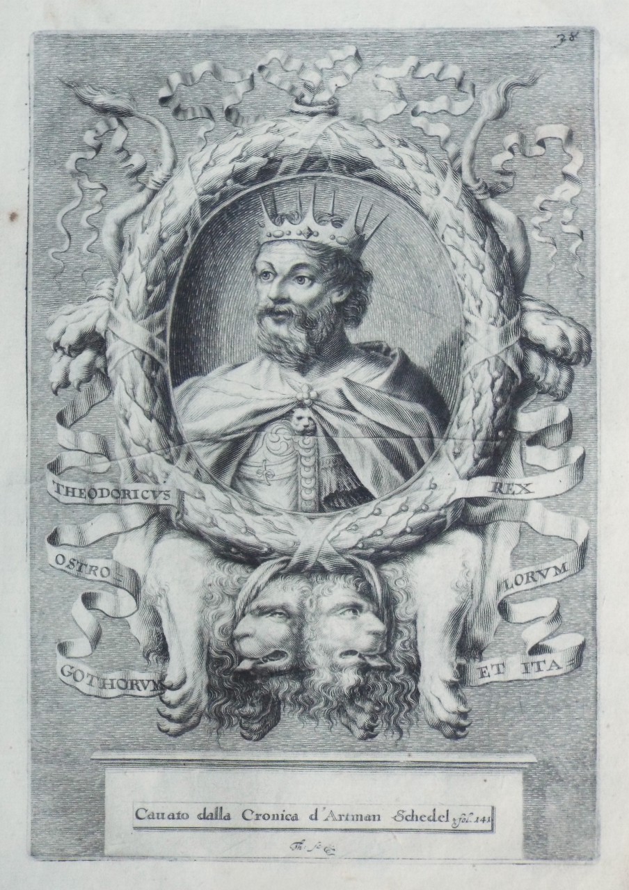 Print - Theodoricus Ostro Gothorum Rex Lorum et Ita. Carrao dallo Cronica d'Artman Schedel. - Thourneysen