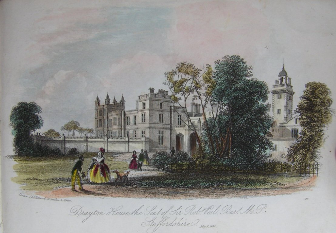 Steel Vignette - Drayton House, the Seat of Sir Robt.Peel Bart. M.P. Staffordshire - J