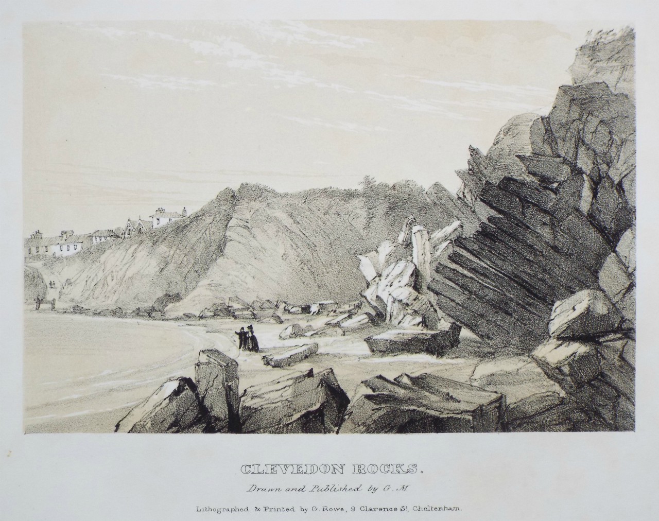 Lithograph - Clevedon Rocks. - Rowe