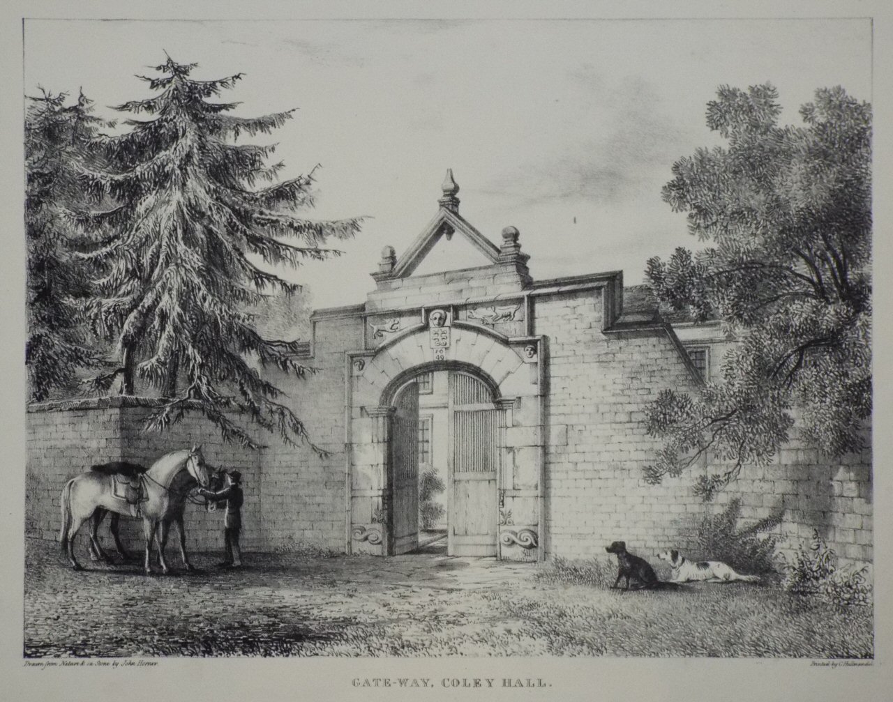 Lithograph - Gate-way, Coley Hall. - Horner