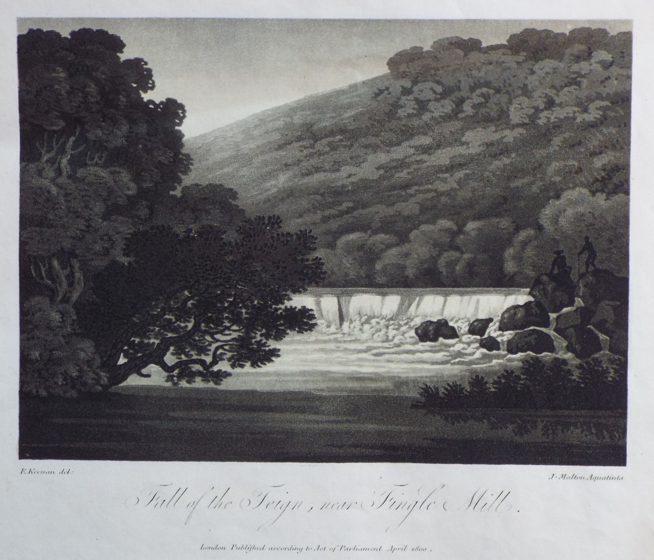 Aquatint - Fall of the Teign, near Fingle Mill. - Malton