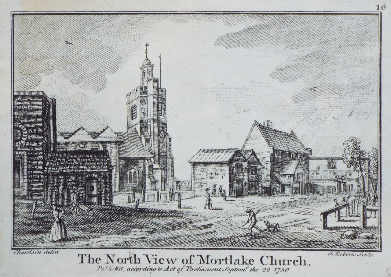 Print - The North View of Mortlake Church. - Roberts