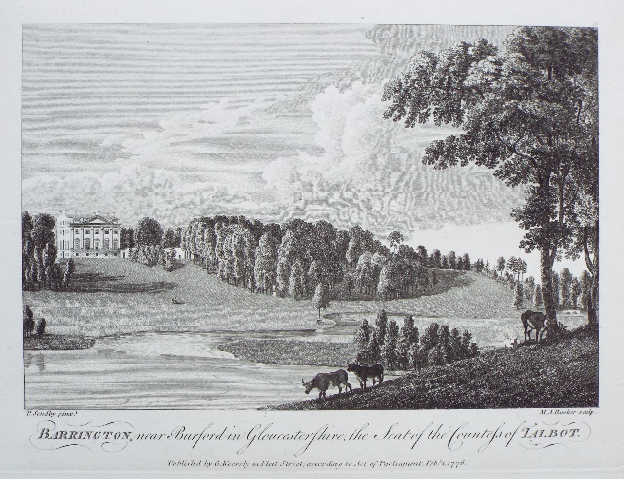 Print - Barrington, near Burford in Gloucestershire, the Seat of the Countess of Talbot. - Rooker