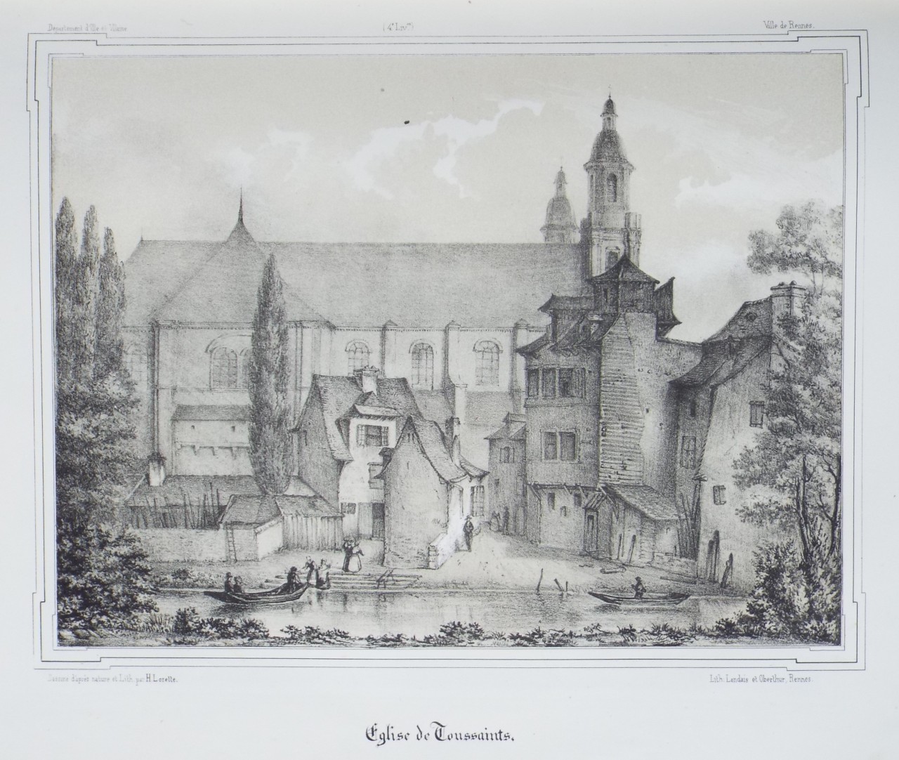 Lithograph - Eglise de Toussaints. - Lorette