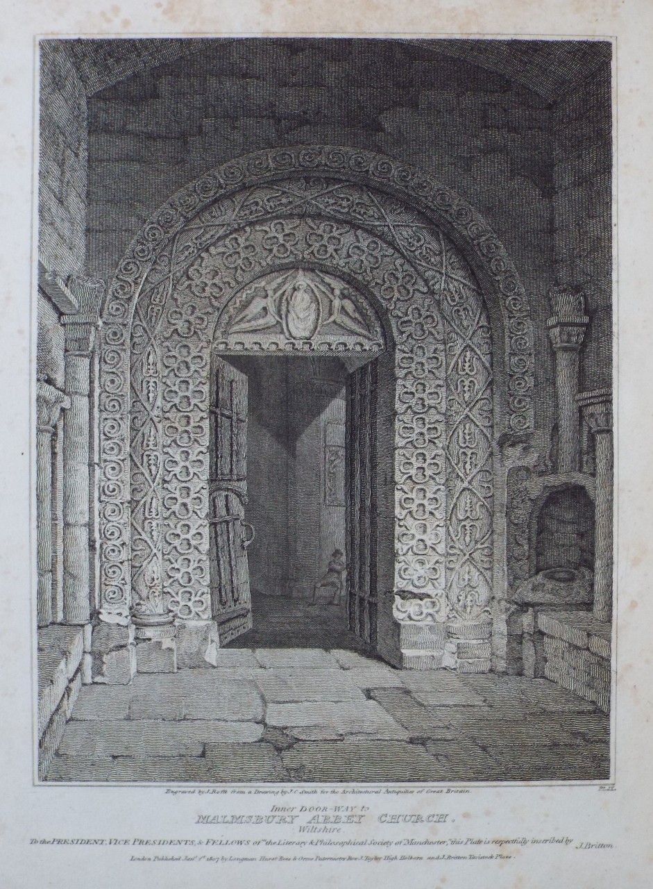 Print - Inner Door-way to Malmsbury Abbey-Church. Wiltshire. - Roffe