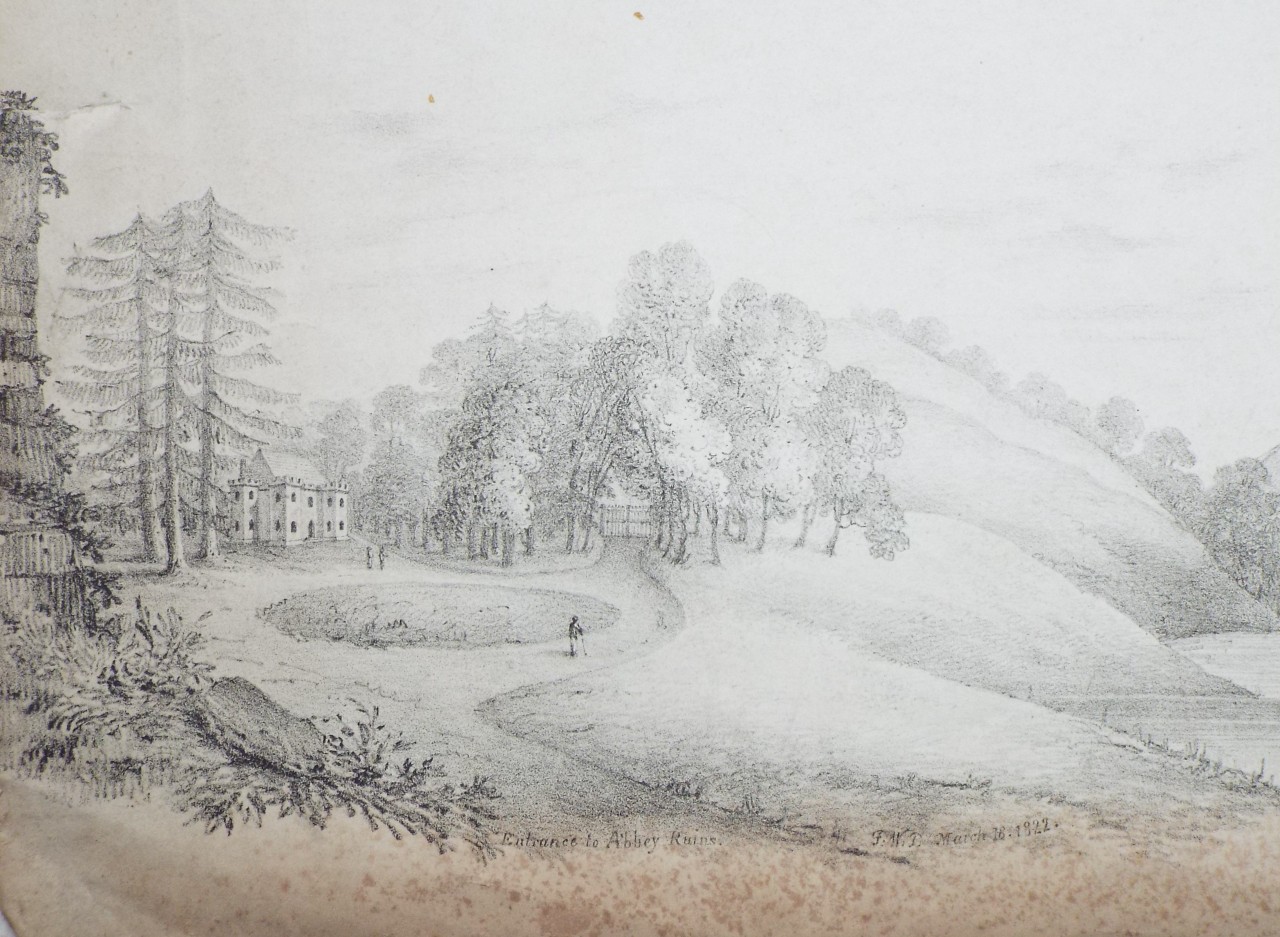 Lithograph - Entrance to Abbey Ruins.