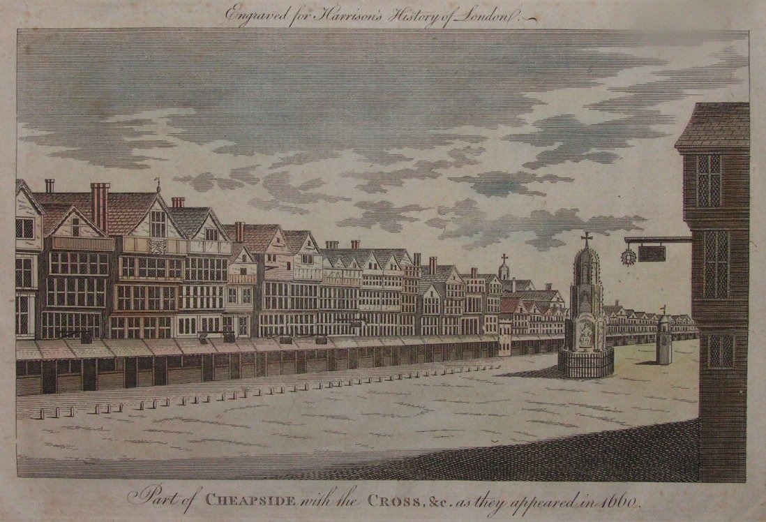 Print - Part of Cheapside with th Cross, &c. as they appeared in 1660.