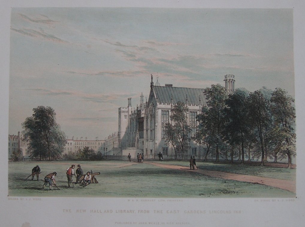 Lithograph - The New Hall and Library, from the East Gardens Lincolns-Inn. - Wood
