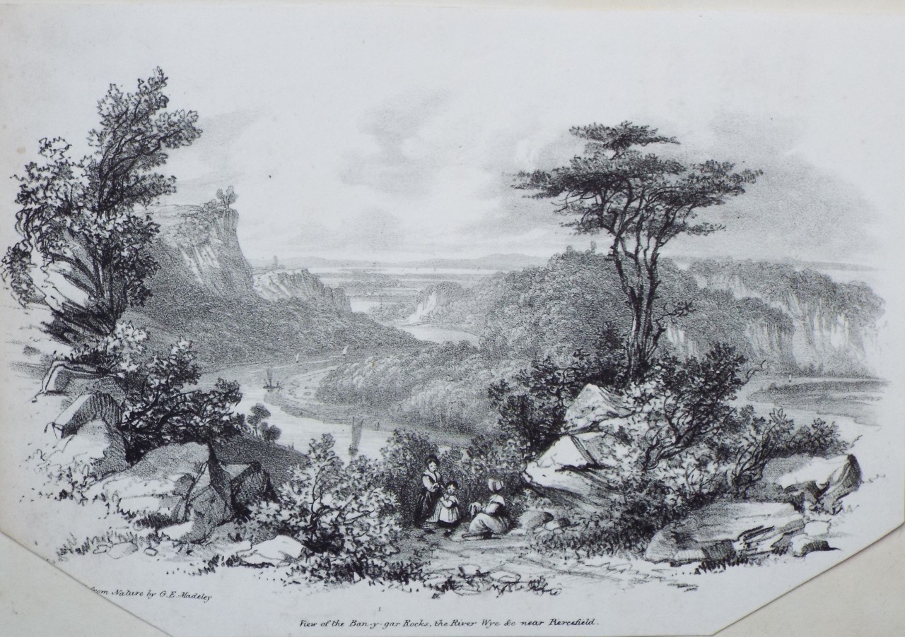 Lithograph - View of Bay-y-gar Rocks, the River Wye &c near Piercefield, - Madeley