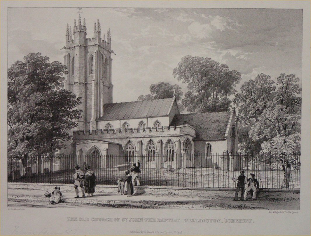 Lithograph - The Church of St.John the Baptist, Wellington, Somerset - Hawkins