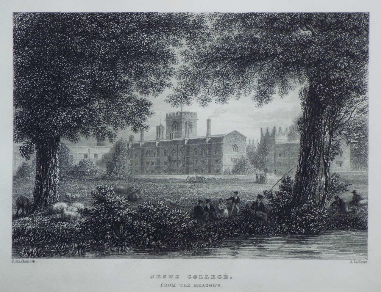 Print - Jesus College. From the Meadows - Le