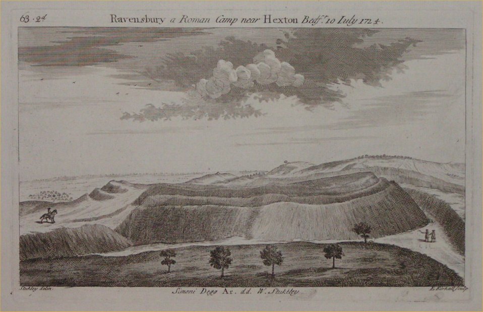 Print - Ravensbury a Roman Camp near Hexton Bedfr 10 July 1724 - Kirkall