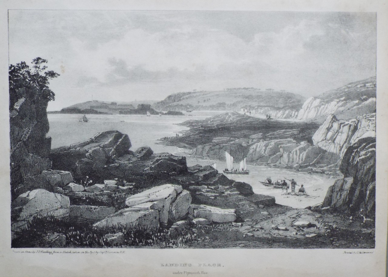 Lithograph - Landing Place, under Plymouth Hoe. - Harding