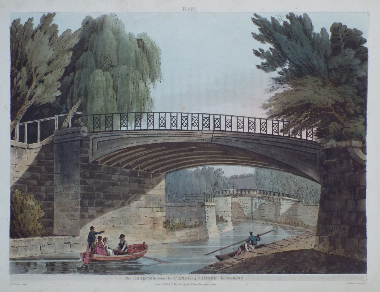 Aquatint - Bath. The Bridges over the Canal in Sydney Gardens. - Lewis